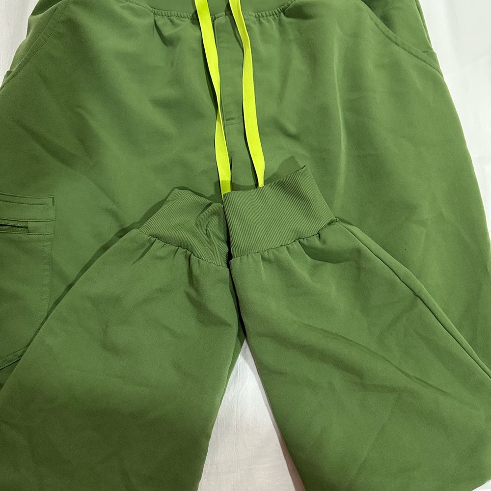 Figs Olive Green Jogger Pants with Neon Drawstrings